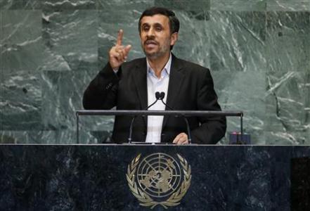 Iran's President Ahmadinejad speaks during the 67th United Nations General Assembly at U.N. headquarters in New York