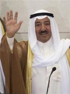 Kuwait's Emir Sheikh Sabah al-Ahmed al-Sabah waves as he enters the National Assembly to open the first session of the 12th National Assembly in Kuwait City