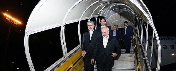 Iran's FM Zarif  & president Rouhani's brother and special aide Hossein Fereidoun arrive in Geneva, Switzerland.