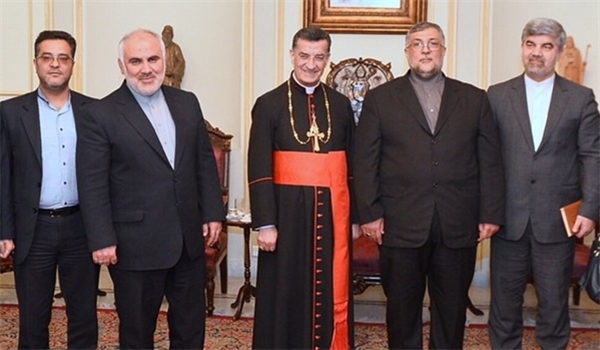 Iranian Ambassador to Beirut Mohammad Fathali and Lebanese Cardinal Patriarch Bechara Boutros al-Rahi stress peaceful settlement of regional crises.