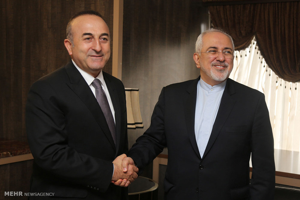  Iranian FM Mohammad Javad Zarif and his Turkish counterpart Mevlt avu?o?lu met on the sidelines of Baku Trilateral Meeting in Azerbaijan Republic.