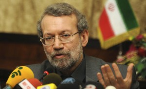 Iran's parliament speaker Ali Larijani holds a news conference at the Iranian Embassy in Ankara