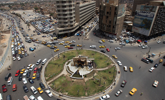 An aerial view shows Baghdad's Khilani Square in central Baghdad