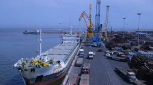 A cargo ship docks at Iran's Chabahar Free Trade-Industrial Zone.