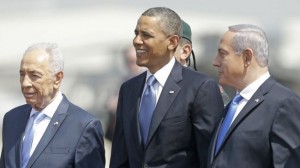 Israeli President Shimon Peres (L), US President Barack Obama (C), and Israeli Prime Minister Benjamin Netanyahu
