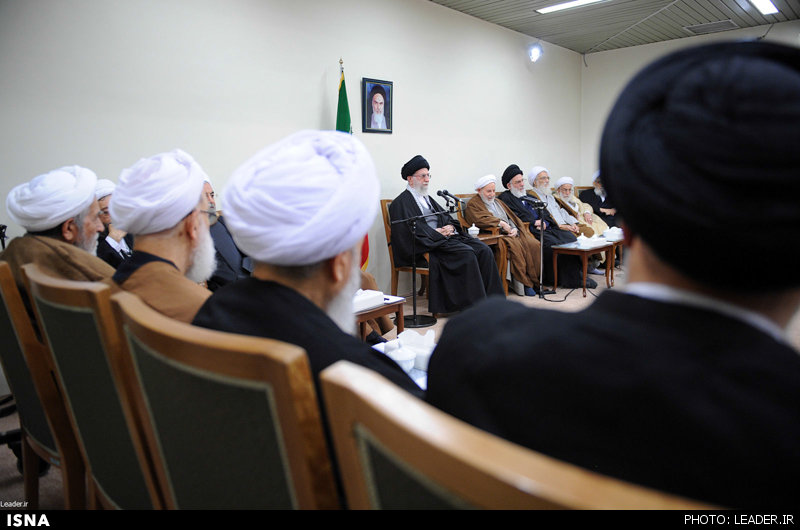 Leader of the Islamic Revolution Ayatollah Seyyed Ali Khamenei addresses the members of Iran's Assembly of Experts, Tehran, March 12, 2015. 