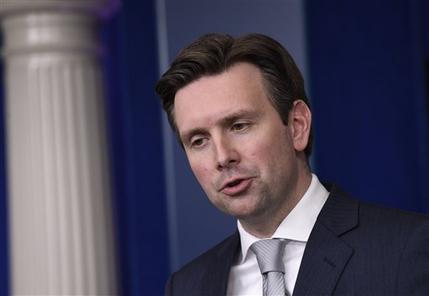 White House press secretary Josh Earnest speaks during the daily briefing at the White House in Washington, Monday, March 9, 2015. Earnest answered questions about former Secretary of State Clinton's email and Iran sanctions. (AP Photo/Susan Walsh)