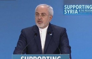 Zarif speaks during a donor conference for Syria in London