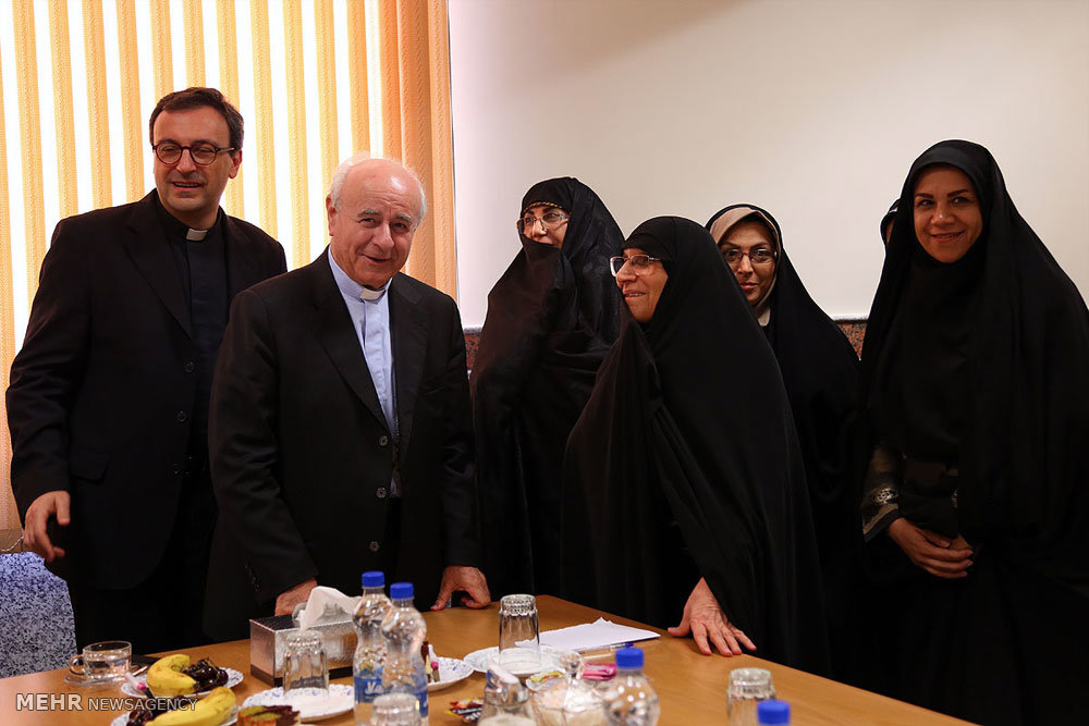 Zohre Sefati, Iranian clergywoman, hosted Roman Catholic Archbishop and the President of the Pontifical Council for the Family Vincenzo Paglia, in Qom. Paglia is in Iran for an official visit that follows the official visit of Iranian VP for Women and Family, Shahindokth Molaverdi, to the Pontifical Council for the Family in February, 2015.