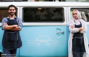 Iranian couple running mobile café on their microbus